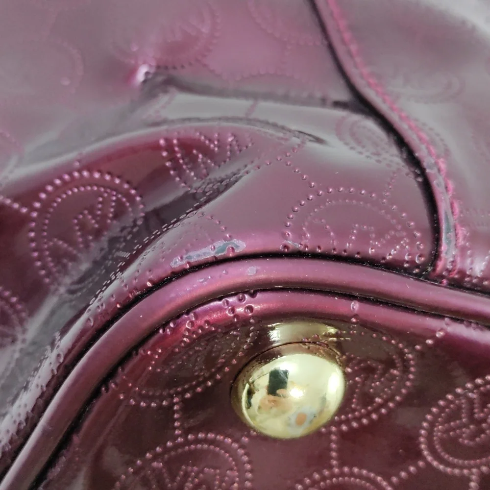 Michael Kors Jet Set East West Signature Bordeaux Patent Leather Metallic Tote